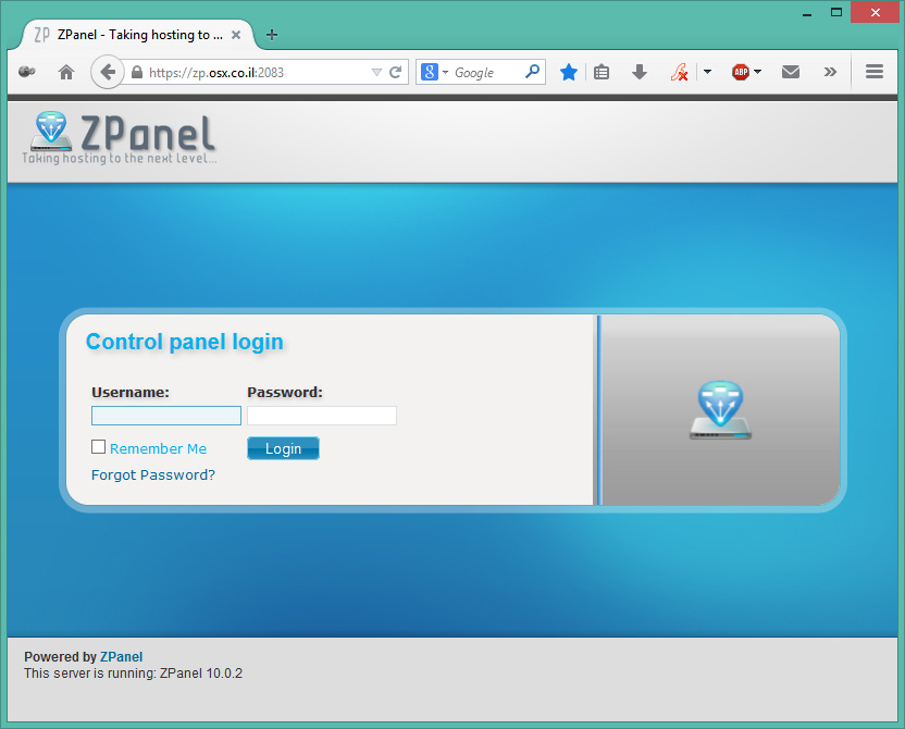מסך התחברות לפאנל ניהול של ZPanelX