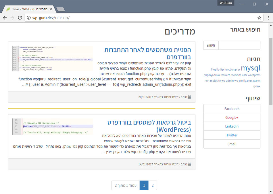 הפרדה בין פוסטים באתר wp-guru.co.il